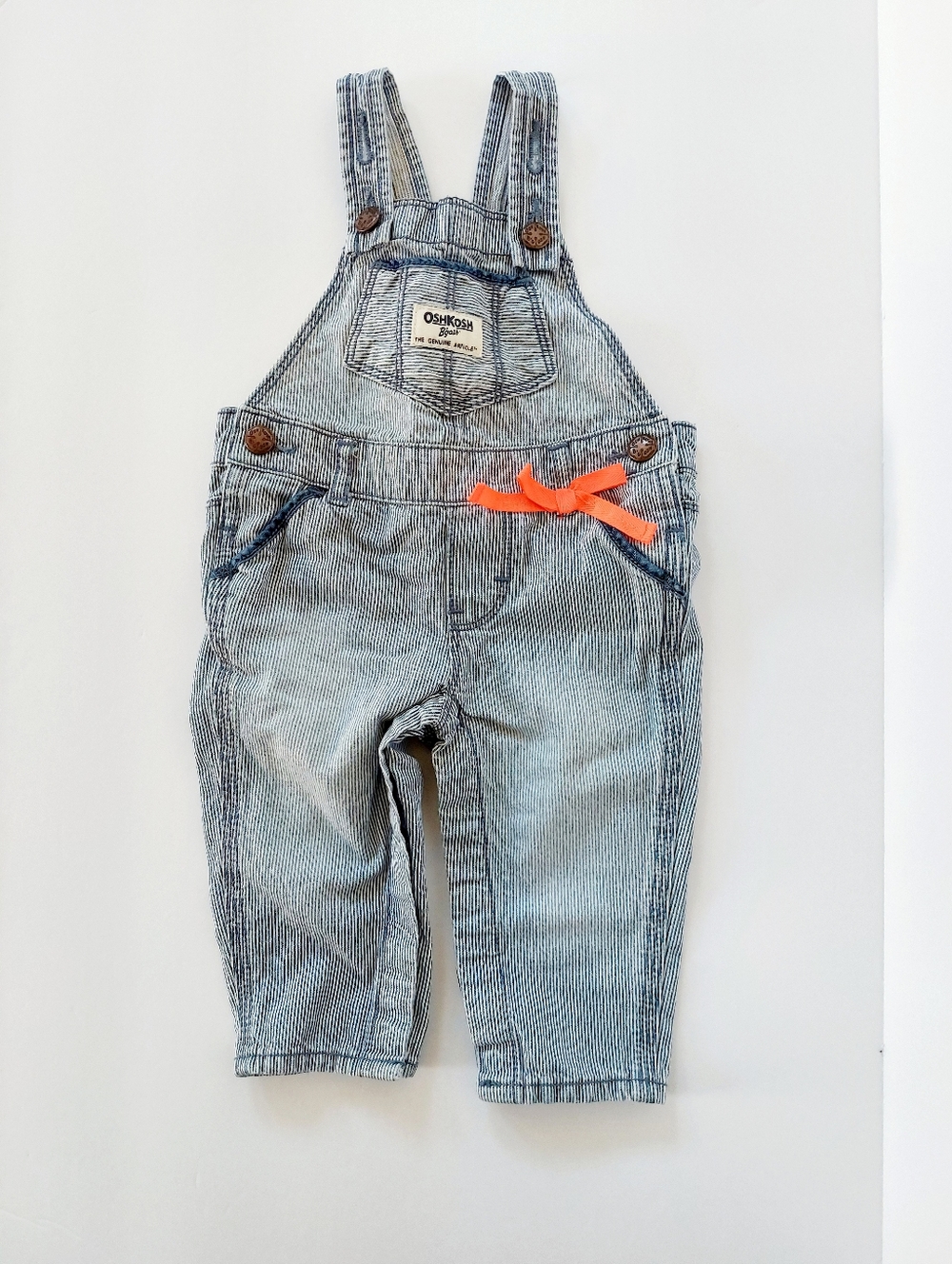 Pinstripe Railroad Overalls 6m OshKosh Neon Bow Costume Train Engineer Halloween